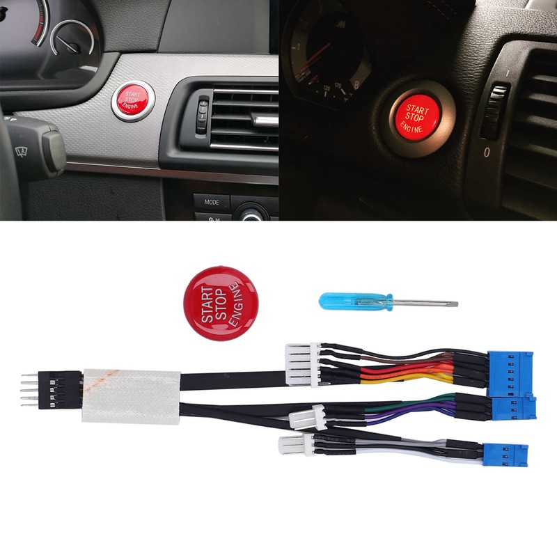 LED Gear Shift Knob Red Engine Start Button Cover Kit