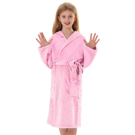 V.&GRIN - Batas de forro polar para niñas, con capucha, suave, mullida, cálida y esponjosa, para niños de 3 a 14 años, Rosado, 13-14 Años