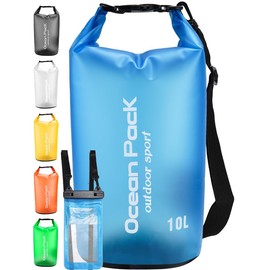 Bolsa Impermeable, Bolsa Seca 20l 10l 5l Con Funda Impermeable Para Teléfono, Correa Larga Ajustable Para El Hombro,Mochila Impermeable Para Deportes Acuáticos Y Senderismo (Azul, 10L)