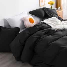 NTBAY 2-Piece 100% Brushed Microfiber Duvet Cover Set, Super Soft Black Bedding Set, Solid Color Zippered Comforter Cover with Ties and 1 Oxford Pillowcase (Single)