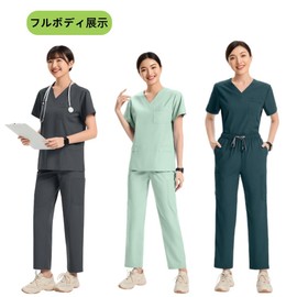 Aylashine Scrubs Medical Top and Bottom Set, Nursing and Care Unisex, White Coat, Uniform, Workwear, Thin and Lightweight, Breathable, Quick Drying, Good Elasticity and Comfort, gray, L
