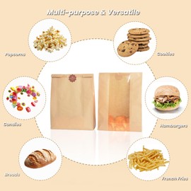 25 Pcs Bread Bags for Homemade Bread, Paper Sourdough Bags with window, Large Bakery Loaf Bag with Stickers for Cookies, Popcorns, Hamburgers (25, 14.2"x8.3"x3.6")