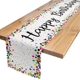 Letjolt Happy Birthday Table Runner 72 Inches White Table Runner Celebrate Birthday Party Table Decor, White