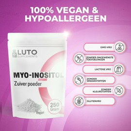 Myo-Inositol Pulver - 100% reines Inositol Pulver - 2000mg Tagesdosis - 250 Gramm - Vitamin B7 - Geschmacklos & löslich - Ohne unnötige Zusätze - LUTO Supplements