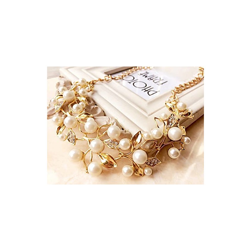 Tytrading Necklace and Earrings Set, Accessories, Gold, Pearl Leaf Design,