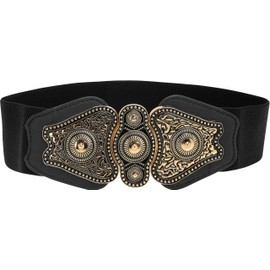 BlackButterfly Wide Elastic Stretch Vintage Antique Retro Buckle Belt (Black, M)