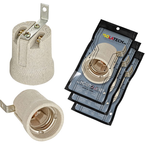 ISOLATECH 3 x E27 grey ceramic socket with mounting bracket/outer