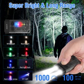 BORUIT V10 Small Powerful Flashlight with 365nm UV Black Light - Super Bright, USB C Rechargeable Led Keychain Flash Light with Cob Side Light, Magnet