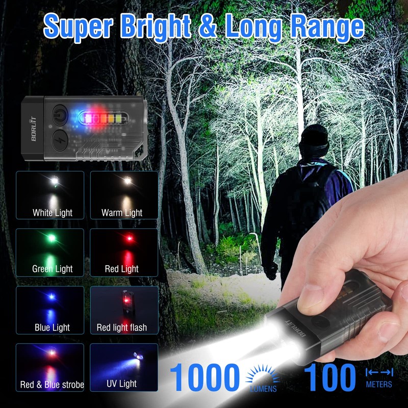 BORUIT V10 Small Powerful Flashlight with 365nm UV Black Light
