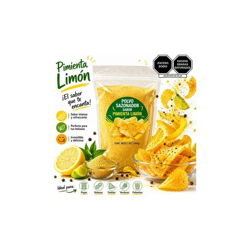 Sazonador Pimienta Limón En Polvo 1 Kg Para Botanas Papas