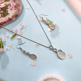 Dishowme Crystal Opal Necklace Earrings Sets Wedding Teardrop Synthetic Cat Eye Gemstone Necklace Jewellery for Women, One size, Gemstone Alloy Steel, No Gemstone