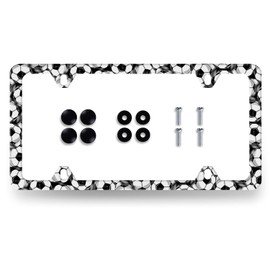 Soccer Ball License Plate Frame Football License Plate Holder Stainless Steel Funny License Plate for USA Canada 6.3" X 12.3" with 4 Holes and Screws