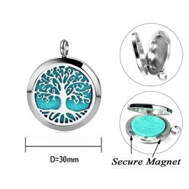 GFONDINGD Gold Tree of Life Pendant Essential Oil Diffuser Necklace - Aromatherapy Jewelry - Hypoallergenic 316L Surgical Grade Stainless Steel, 23.8" Chain + 10 Washable Insert Pads