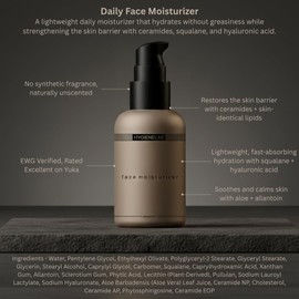 HygieneLab Face Moisturizer - EWG Verified, Unscented, Non-Greasy Hydration with Squalane, Aloe Vera, Ceramides & Hyaluronic Acid - 1.7 fl oz