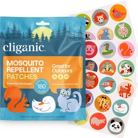 Cliganic Mosquito Repellent Stickers (180 Pack) - Animal Patches for Kids, Natural DEET-Free, Essential Oil Infused