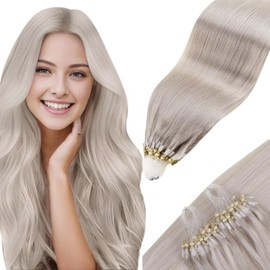 Hetto Micro Hair Extensions Real Human Hair Blonde Micro Link Hair Extensions for Women Human Hair Platinum Blonde #60 18 Inch 50 Strands 50g