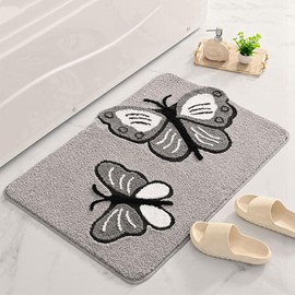 LIKETN Cute Butterfly Bathroom Rugs Girls Funny Bath Mat Non Slip Washable Shaggy Bedroom Runner Rug Floor BathMats Door Mats Absorbent Soft Microfiber Carpet for Shower, Bathtub (24" X 36", Grey)