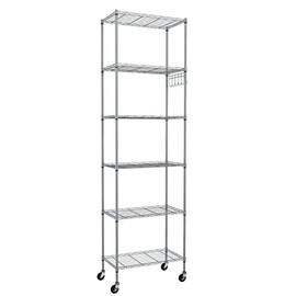 Himimi Heavy Duty 6-Tier Wire Shelving Unit with Wheels - Durable Metal Storage Rack for Garage, Kitchen, Office, and Pantry - Easy Assembly, Rolling Steel Shelves, Silver