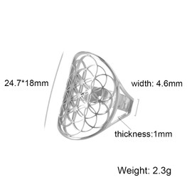Amaxer Cutout Flower of Life Mandala Ring for Women Sacred Geometry Ring Statement Stainless Steel Hollowed Out Adjustable Band Ring Jewelry, Stainless Steel, No Gemstone