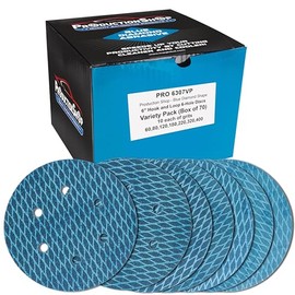 ProductionShop Premium 6" Rhombus Diamond Shape Blue Sanding Discs, 6-Hole, 70 Disc Variety Pack, Grits 60, 80, 120, 150, 180, 220, 320, 400 - Hook & Loop Sandpaper, Random Orbital Sanders, Metal Wood
