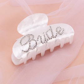 KAZIPA Bride Hair Claw Clip,White Acrylic Hair Clip,Double-Side Rhinestone Bride Logo for Bridesmaid Hair Accessories,Bridal Shower Bachelorette Hair Decor Bridesmaid Gift for Bride (White)