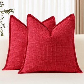 Artscope Pack of 2 Red Decorative Cushion Covers 20x20 Inch Soft Linen Texture Couch Throw Pillows Farmhouse Pillow Covers with Elegant Design for Sofa Bedroom Living Room Home Decor 50 x 50 CM