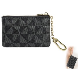 AOYEGIC Leather Purse, Mini Coin Purse, Portable Coin Purse, Coin Purse, Key Case with Key Ring and Zip, for Men and Women, Black Grey, coin purse