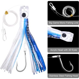 Trolling Lures Saltwater Fishing Lures Big Game Trolling Lures for Mahi Marlin Tuna Dolphin Wahoo Shark Deep Sea Fishing Lures Rigged with Leader Hook Squid Skirts