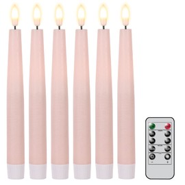 Lasumora Flameless Taper Candles Flickering with 10-Key Remote, Battery Operated Warm Light LED Window Candles 6 Pack Real Wax Wedding Home Birthday Party Christmas Decor(0.79 X 8.2 Inchs) Pink