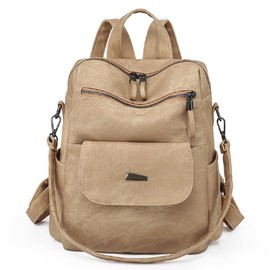 YALIZHNA Women's Backpack for PU Leather Shoulder Bag, Fashion Waterproof Anti-Theft Travel Backpack Women Backpack Handbags, khaki