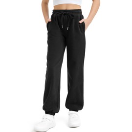 BOOPH Girls Fleece Sweatpants Kids Winter Sweat Pants Athletic Joggers Clothes for Teen Girls Black 9-10 Years