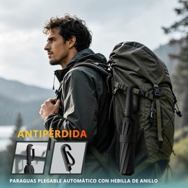 Paraguas Automático con Hebilla de Anillo, HAISHOP Sombrilla de Bolsillo Reforzado Plegable, Paraguas Grande Resistente al Viento y Lluvia y UV con 20 Varillas Reflectantes, Para Hombres y Mujeres