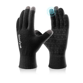 COOLJOB Warm Fleece Knit Winter Gloves for Men Women, Touch Screen Fingers, Non-slip Silicone Grip and Elastic Cuff (1 Pair S, Pure Black)