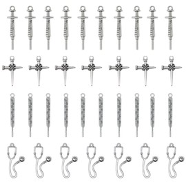 yueton 40PCS Alloy Syringe Stethoscope Thermometer Cross Charms Pendents Doctor Nurse Charms Pendant for Keychains, Earrings, Bracelets, Necklaces, Jewelry Making and DIY Crafts, Alloy Steel, No Gemstone