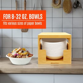 Libreshine Paper Bowl Dispenser Holder – Bamboo Organizer for 90+ 8-32 oz Disposable Bowls – Space-Saving Kitchen, Office, RV, Picnic Storage | Stackable Design, Countertop & Cabinet Friendly