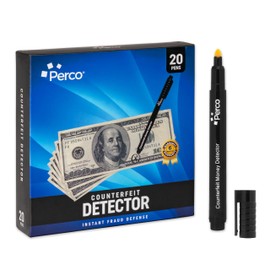 Perco Counterfeit Money Detector Pen (20 Pack) - Easy to Use and Reliable Universal Currency Fake Bill Checker for Personal & Commercial Use - Ensures Authenticity & Prevents Fraud