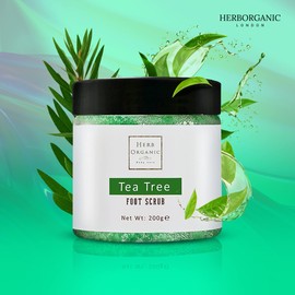 HerbOrganic Antibacterial Tea Tree Foot Scrub – 200 g – Exfoliates, Moisturizes and Cleanses – Helps with Corns, Calluses, Athlete Foot, Jock Itch & Foot Odour – with Green Tea, Sea Salt & Jojoba Oil