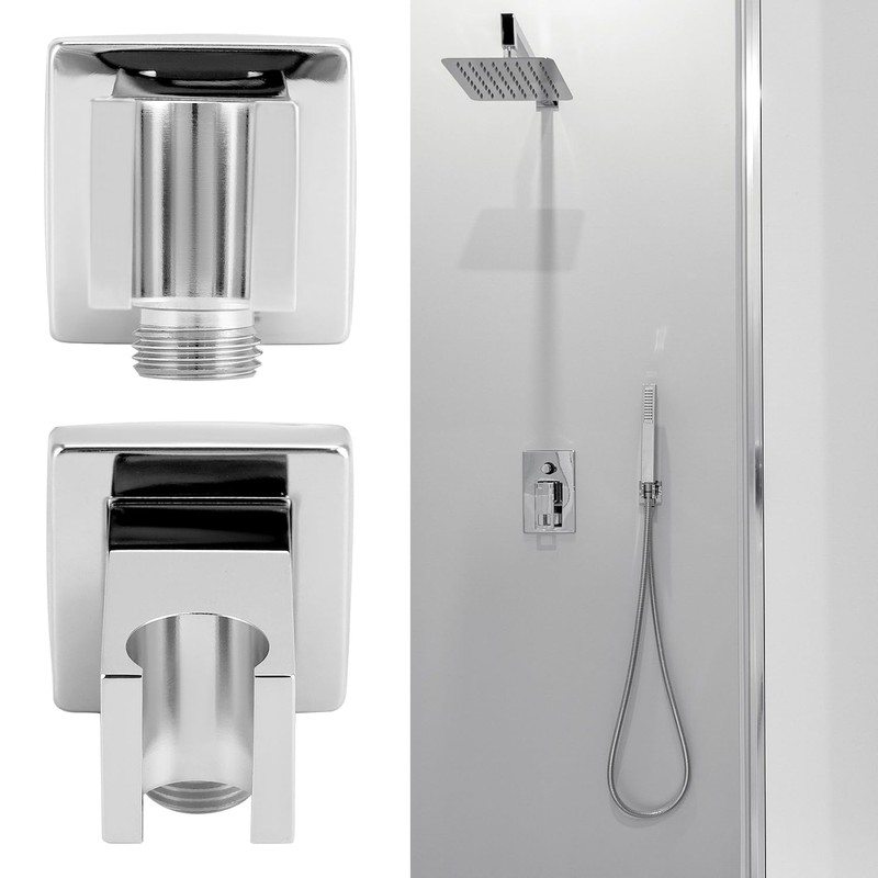 QWORK® Chrome hose connection with hand shower holder, brass G1/2
