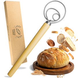 KRUSTENZAUBER Danish whisk for perfect dough in no time at all, high-quality dough whisk as bread baking accessories, dough stirrer, dough mixer, Danish whisk as bread baking accessory
