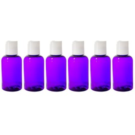 Purple 2 oz Boston Round PET (BPA Free) Plastic Bottle with White Disc Cap Dispenser (6 pack) + Labels