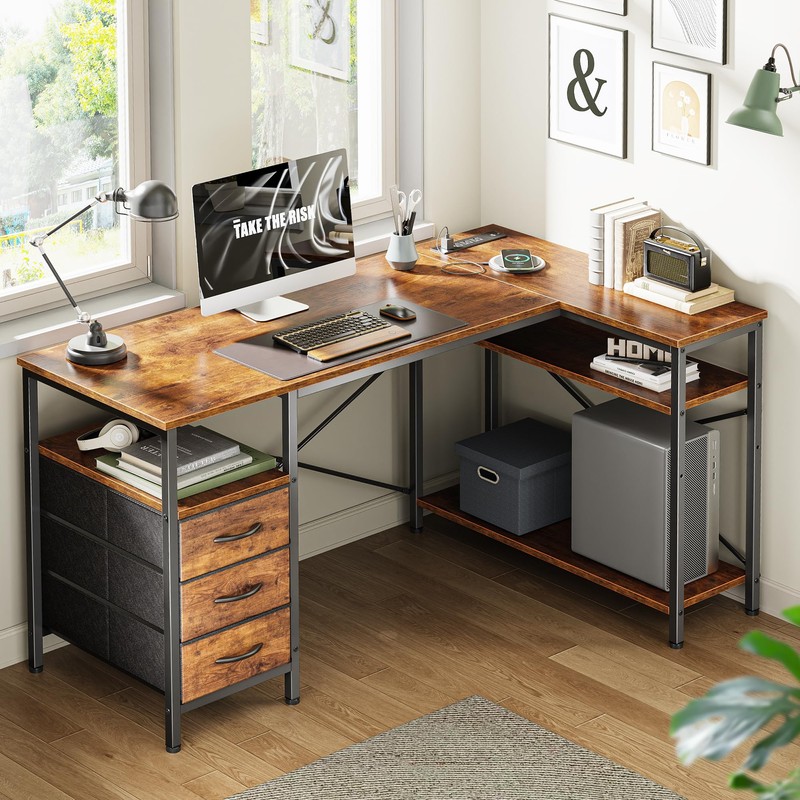 Huuger L Shaped Desk with Power Outlets, Computer Desk with