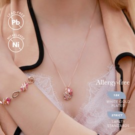 Leafael Wish Stone Pendant Necklace with Vintage Pink Birthstone Crystal for October, 18K Rose Gold Plated, 18" + 2" Chain
