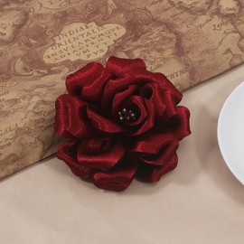 Mecool Rose Hair Clip Party Wedding Brooch Corsage Hair Head Clip Headpiece Flower Hair Pin Rose Hair Barrette Accessories for Women Girls Dark Red