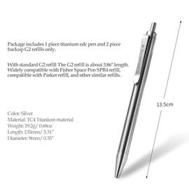 Hamans Titanium Ballpoint Pen 5.33“ Push Pen Clip to Retract Refill Pocket Pen for Everyday Carry Compact Size