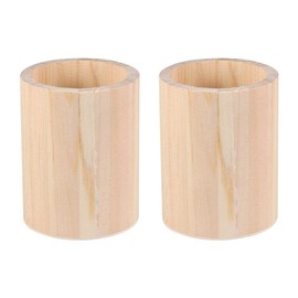 Artibetter 2pcs Unfinished Wooden Pencil Holder Pine Pen Cup Wood Desk Pencil Holder Stand Rustic Makeup Brush Storage Organizer Round