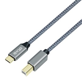 DCHAV USB B to USB C Printer Cable 2.0 Type B to Type C Cord Replacement for Computer Laptop DJ Controller MIDI Keyboard Piano Scanner Nylon Braided Wire, Gold-Plated Connectors, 6 Foot, Grey