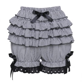Mikan Tsumiki Bloomers for Women Kawaii Shorts Victorian Pantloons Pumpkin Pants Steampunk Maid Lace Ruffle Shorts Underskirt, Black & White Stripes, M