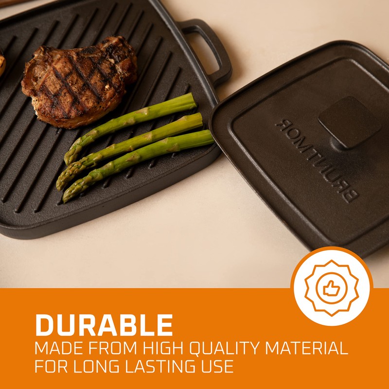 Bruntmor 2-in-1 Pre-Seasoned Cast Iron Reversible Griddle Grill Pan with