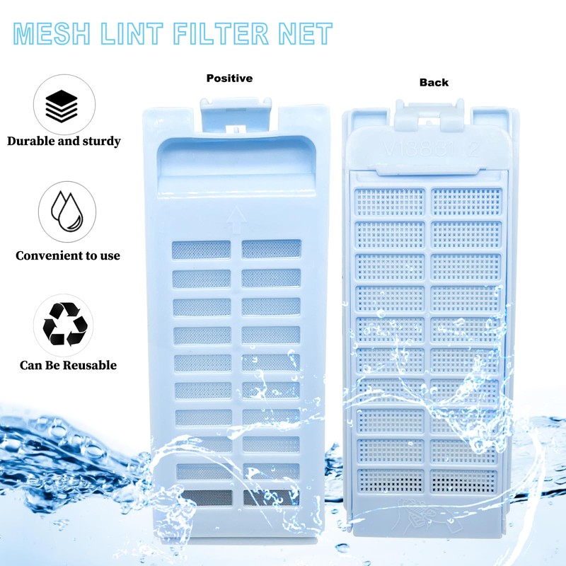 NGeGe 2pcs Washing Machine Lint Filter Net, Blue, Plastic, 15.5x6.3cm/6.1x2.48