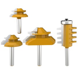 ROOCBIT 45 Degree Lock Miter Router Bit Set & Finger Joint Router Bit 1/4 Inch Shank Woodworking Milling Cutter Tool 4-Piece Set